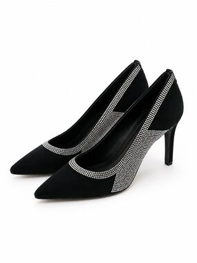 BOSS Black Crystal-Studded Pointed-Toe Pumps